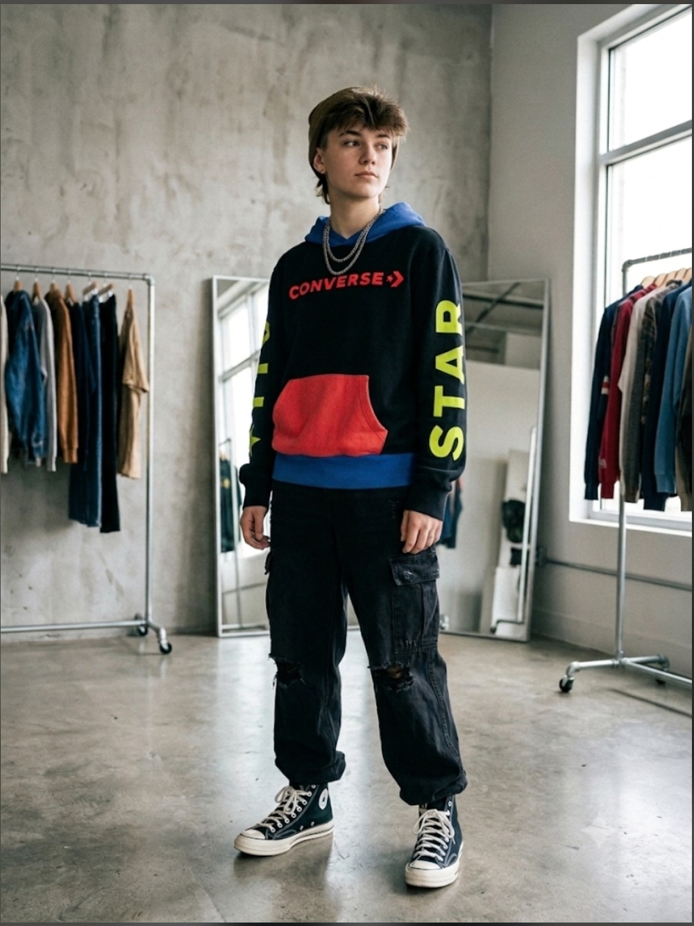 Converse All Star Colorblock Hoodie Youth XL Black Blue Red Neon Green Back to S